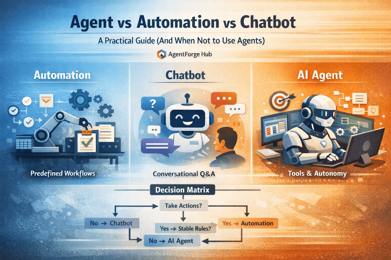 Agent vs Automation vs Chatbot: A Practical Guide (And When Not to Use Agents)